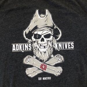 Adkins Knives Graphic T-shirt Long Sleeve sz XL (read) Slate-Gray Cotton Blend
